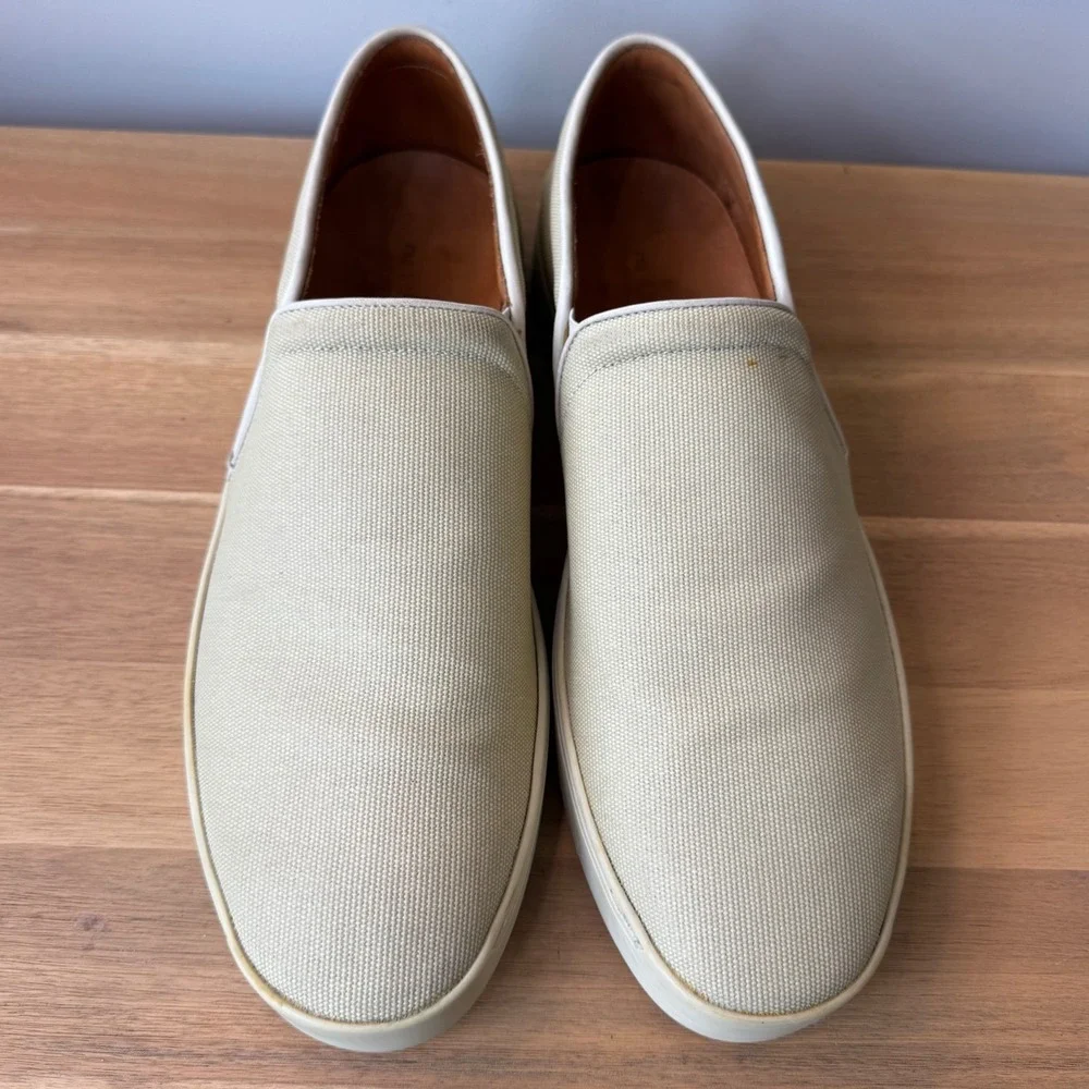 Rag & Bone Men 12 EU 45 Cream Off White Canvas Slip On Sneaker Loafers Casual